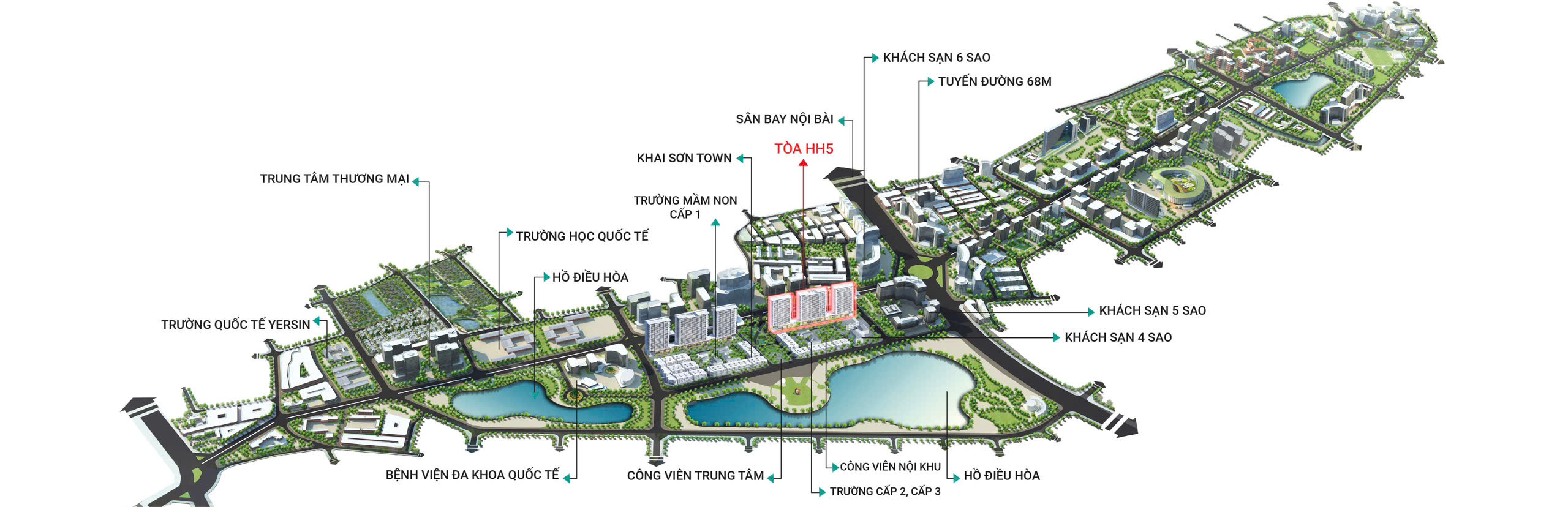 Quy hoạch tổng thể khu đô thị Khai Sơn City – Trường quốc tế, bệnh viện, hồ điều hòa, công viên