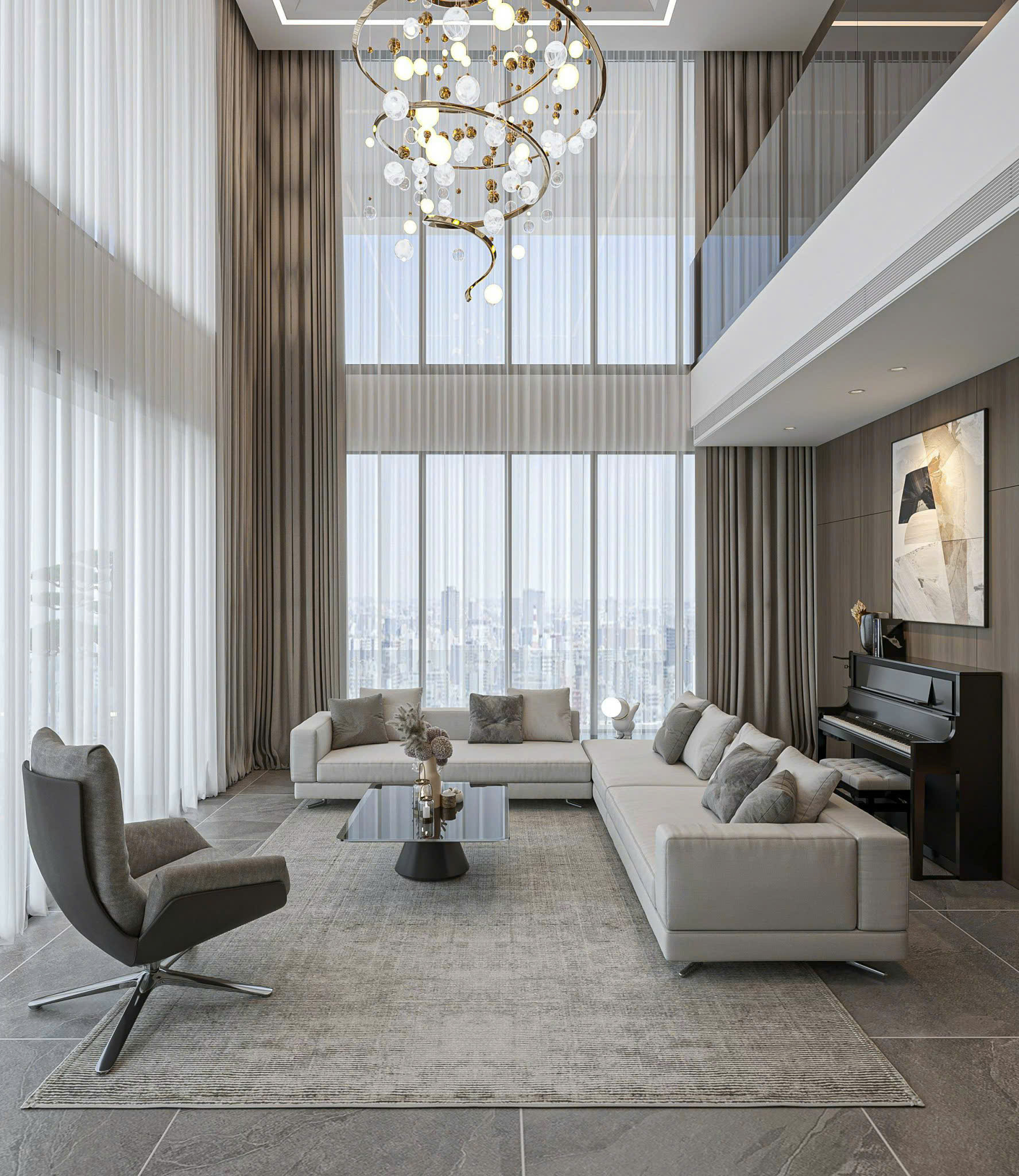 Nội thất Duplex Biệt Thự Trên Không Khai Sơn City – Trần thông tầng 4.8m